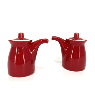 Crate & Barrel Porcelain Creamers (2) Red Holiday Christmas Hot Cocoa - Image 1 of 4
