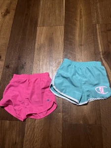 Bundle of 2 Champions Girl Shorts Size 4, Pink & Green, Good Condition - Picture 1 of 6