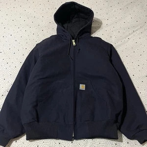 Carhartt Jacket Men's M Navy Blue Quilt Lined Hooded Duck Coat USA J140 DNY - Picture 1 of 11