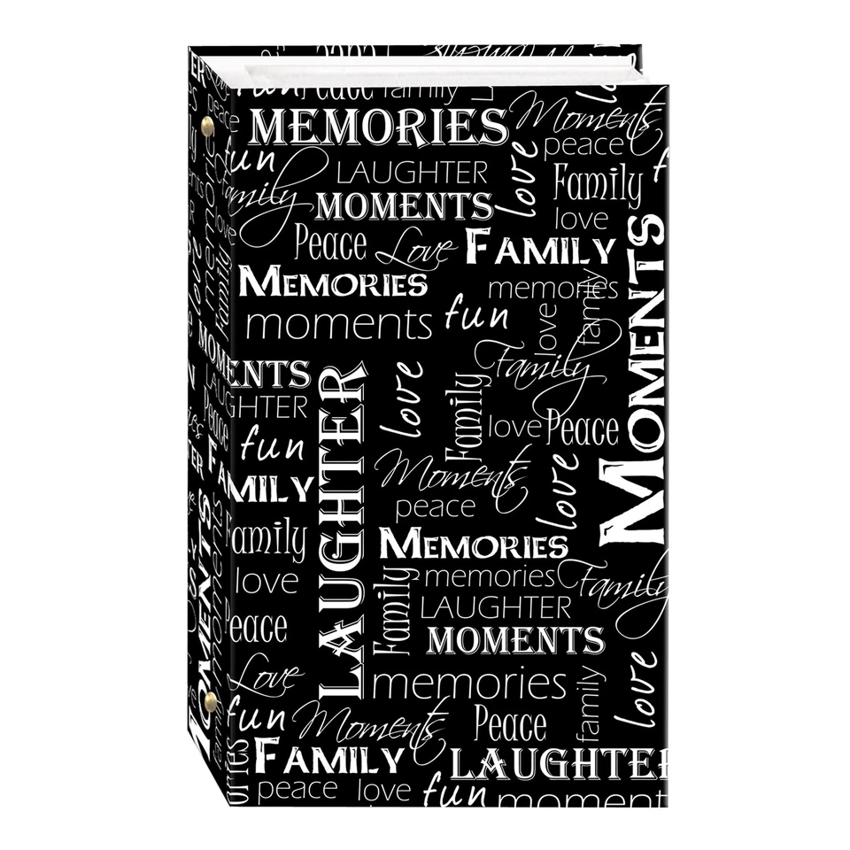 3-Ring Photo Album 300 Pockets Hold 4x6 Photos, Black & White Words Design - Image 1 of 1