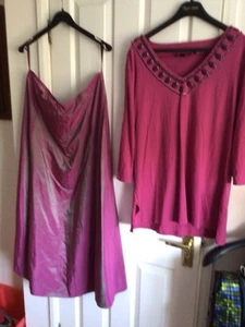 LONG PURPLE PINK SKIRT- SHINY TAFFETA TYPE WITH SHIMMER & BODEN TOP - SZ 20 - Picture 1 of 4