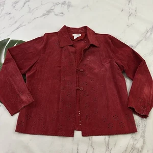 Coldwater Creek Vintage Y2k Suede Jacket Plus Size 1x Red Laser Cut Floral - Picture 1 of 11