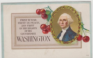 GEORGE WASHINGTON FIRST IN WAR CHERRIES POSTCARD - Picture 1 of 2