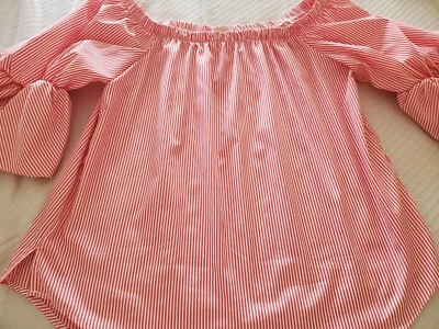 Gibson/Latimer orange/white scoop neckline, pouf sleeve fashion top - Image 1 of 4