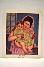 Vintage Lithograph Print Baby Boy In Mother Lap With Doll "My Boy" Collectibles
