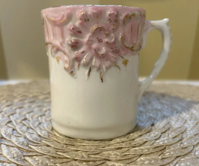 Taza bigote vintage - rosa con detalles dorados, taza vintage única, Foto 1 de 4