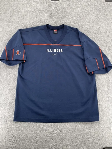 Illinois Fighting Illini Shirt Adult 2XL XXL Navy Blue Short Sleeve Jersey Nike Cover