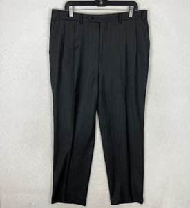 Canali Dress Pants Mens 36x32 Suit Gray Striped Wool Pleated Italy - Picture 1 of 11