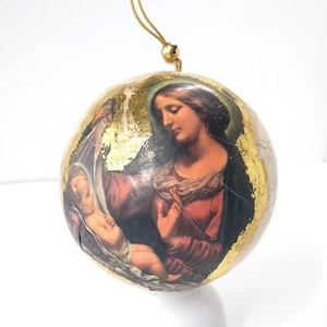 Vintage Madonna Kind Capiz Muschel Weihnachtsschmuck Decoupage Blattgold Globus XL 5" - Bild 1 von 10