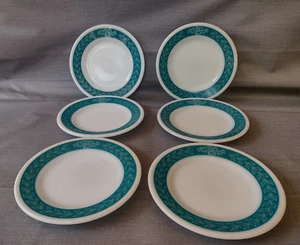 Pyrex Tableware Corning Turquoise Laurel Leaf 6.75" Side/Dessert Plate Set of 6 - Picture 1 of 12