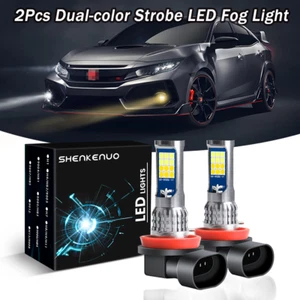 H11 H8 H9 2X LED Fog Light Bulbs Dual Color w/ Flash 2 Mode 6K White + 3K Yellow - Picture 1 of 12