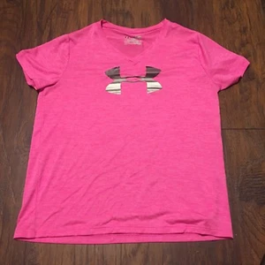 Under Armour Heat Gear Short Sleeve Big Logo Youth Girls pink Shirt Size XL - Picture 1 of 9