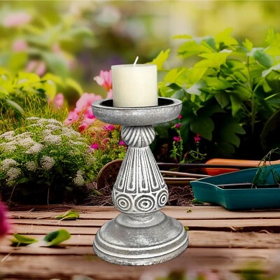 Farmhouse Candle Holder White Washed Natural Wood Pillar Home Decor New - Image 1 of 4