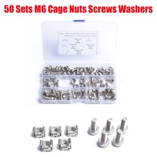 50 Pack M6 Cage Nuts & Screws & Washers for Server Rack Shelf Cabinet with Box