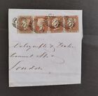 GB QV 1841 SG8 1d Penny Red Strip of 4 Numeral Cancels IB- IE Tied to piece.