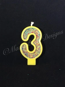Hand Decorated Multi Colored Ball Yellow Number 3 Birthday Candle Cake Topper - Picture 1 of 2