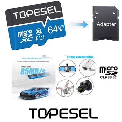 64GB Micro SD Card C10 Micro SDHC UHS-I Memory Card U1 TF Card For Phone Cameras - Image 1 of 4