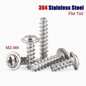 M1.7-M4 Phillips Flanged Pan Head Self Tapping Screws Round Head Flat Tail - Picture 1 of 55