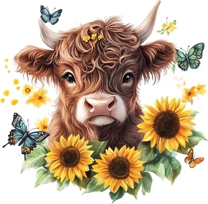 Cartoon Cow Diamond Painting Kits for Adults, DIY Cow and Sunflower Full Drill.. - Picture 1 of 7