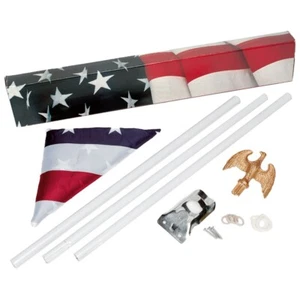 Kit completo bandiera americana 3' x 5' con pennone, topper aquila, hardware NUOVO - Foto 1 di 2