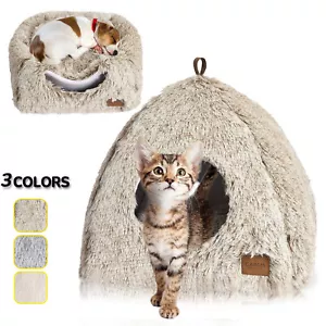 More details for catism pet warm house cave beds for indoor cats cozy wool igloo cat nest kennel