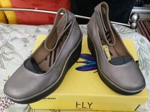 Sandalias de cuña FLY LONDON metálicas plateadas BORGOGNA de cuero con plataforma Reino Unido 5 - Imagen 1 de 22