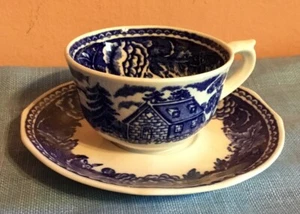 Arabia Blue Floral Scene Demitasse Cup & Saucer Finland - Picture 1 of 12
