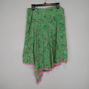 Y2K BCBG MAXAZRIA 100% Silk Green Pink Print Asymmetrical Hem sz xl ? - Picture 1 of 13