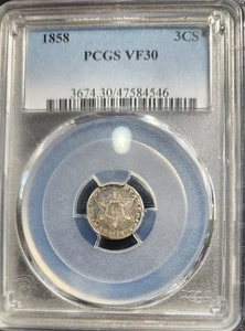 1858 3 CENT SILVER PCGS VF30 - Picture 1 of 2