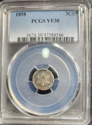 1858 3 CENT SILVER PCGS VF30 - Image 1 of 2