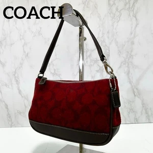 Bolso de mano COACH bolsa de accesorios rojo lana cuero y2k para mujer USADO DE JAPÓN - Imagen 1 de 6