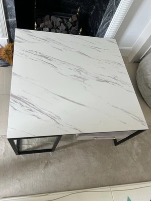 Melamine Marble Effect Coffee Table With Glass Shelf AND Metal Frame RRP 350£ - Image 1 of 4