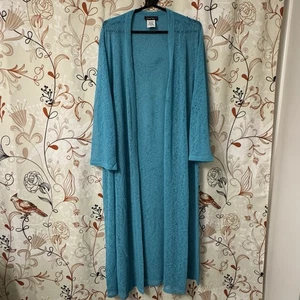 Slinky Brand 3/4 Length Sleeve Collarless Duster Jacket Womens Sz 2X Turquoise - Picture 1 of 8