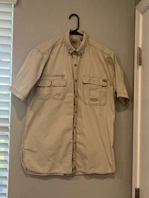 GLOBAL TRACKING GPS M DRESS SHIRT 100% COTTON SHORT SLEEVE Beige Khaki - Image 1 of 4
