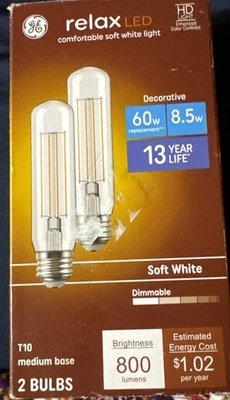 GE T10 LED Light Bulbs Med Base Soft White Light 60W/ 8.5W. Dwkhome - Image 1 of 2