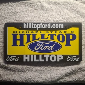 HILLTOP FORD CA. DEALERSHIP LICENSE PLATE FRAME BLACK PLASTIC W/ PAPER PLATE - Picture 1 of 2