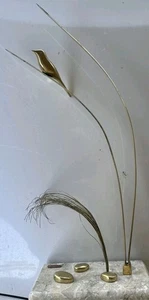 Bijan Mid Century Modern Art Messing Skulptur Vogel Gras Marmorsockel - Bild 1 von 9