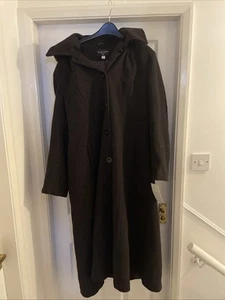 De La Creme Wool Blend Faux Fur Trim Hooded Long Coat UK 18 EU 46 Black BNWT - Picture 1 of 4
