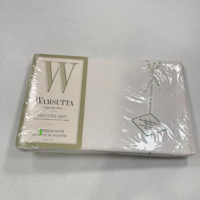 wamsutta twin fitted sheet cotton blend solid white usa supercale 1470-26 - Image 1 of 4