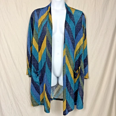 ¡NUEVO! Cárdigan Susan Graver Mujer 2X Metálico Elastizado Dorado Top Azul/Verde Chaqueta Foto 1 de 4