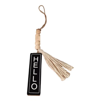 Old East Main Co Refined Rustic Hello Hanging Wall Door Sign Plaque Bead Tassel - Image 1 of 4