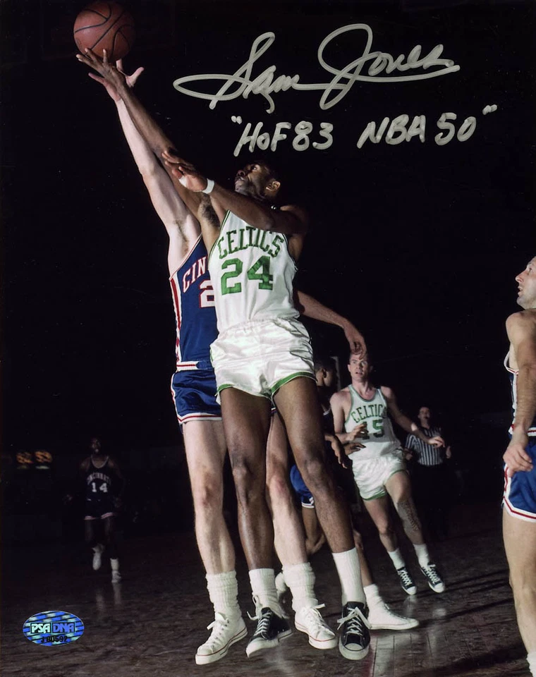 Sam Jones SIGNED 8x10 + 10 X NBA CHAMPS Boston Celtics PSA/DNA AUTOGRAPHED PHOTO - Image 1 of 1