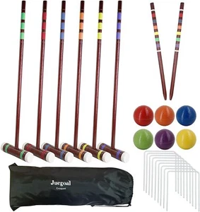 Juegoal Six Player Deluxe Croquet Set Wooden Mallets Colored Balls Brown Vintage - Picture 1 of 6