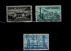 US Scott #C34-36, Singles 1947 Air Mail Complete FVF Used - Picture 1 of 1