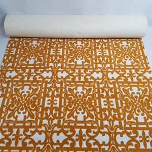 Vtg Ocher Orange Flock Square Trellis Damask Wallpaper Partial Roll 35 Sq ft - Picture 1 of 10