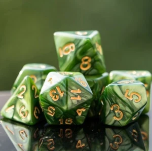 Beautiful Green Marbled Acrylic Polyhedral Dice Set / D&D Dice /TTRPG/Udixi Dice - Picture 1 of 4