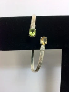 Estate Sterling Silver Beautiful Peridot Citrine Bracelet 7.3 Grm - Picture 1 of 9