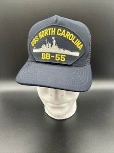 USS North Carolina BB-55 Snap Back Trucker Hat Blue Mesh Back - Picture 1 of 9