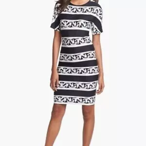 DVF Diane von Furstenberg Brenna Banded Chains Vestido recto de seda negro nuevo 2 - Imagen 1 de 6