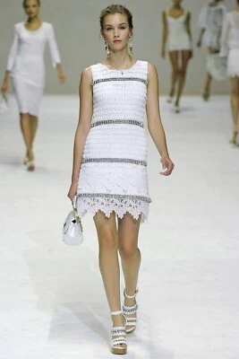 🆓US🛃 PASARELA SS2011 Dolce&Gabbana Cristales Macramé Vestido Blanco IT 42 Foto 1 de 4